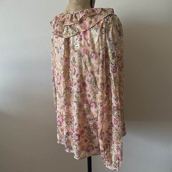 LOFT Shimmer Floral Ruffle Tie Neck Blouse - Picture 7 of 8